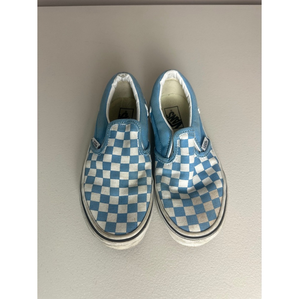 Vans Kids Classic Slip-On Checkerboard Light Blue White Sneakers Size 2.0